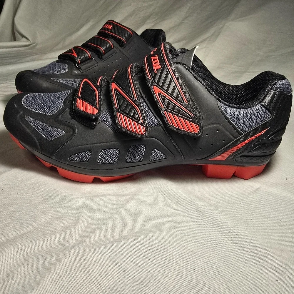Zol Cycling Cleats Womens 7.5 Black Athletic Bike Shoes Red Logo‎ Hook Loop